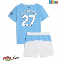 Camiseta Manchester City Matheus Nunes #27 Primera Equipación para niños 2025-26 manga corta (+ pantalones cortos)
